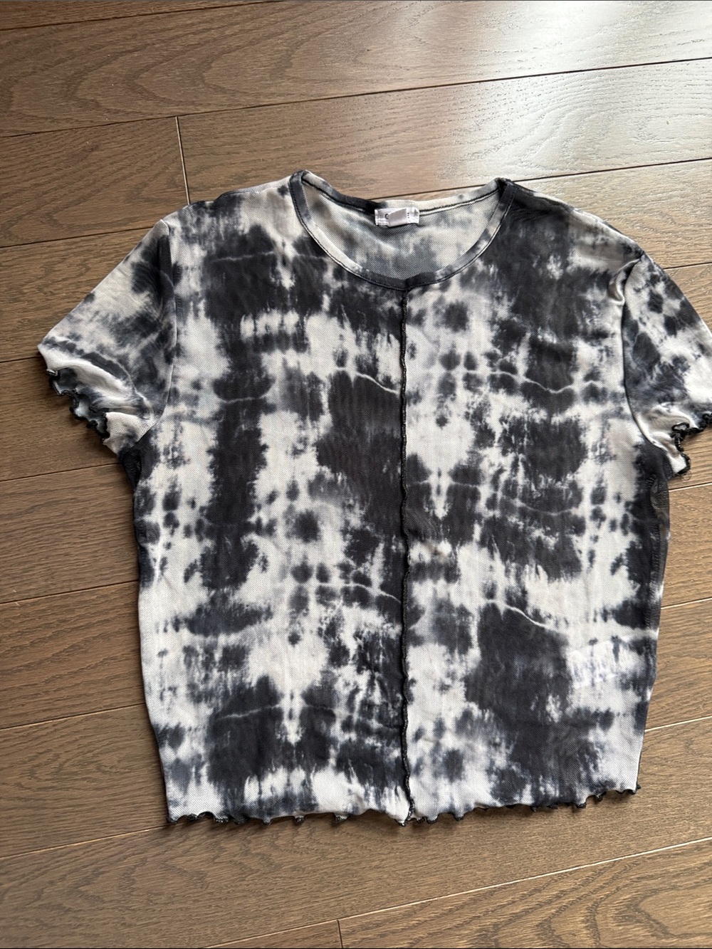 Black & White Tie-Dye Short Sleeve Women’s Mesh Top